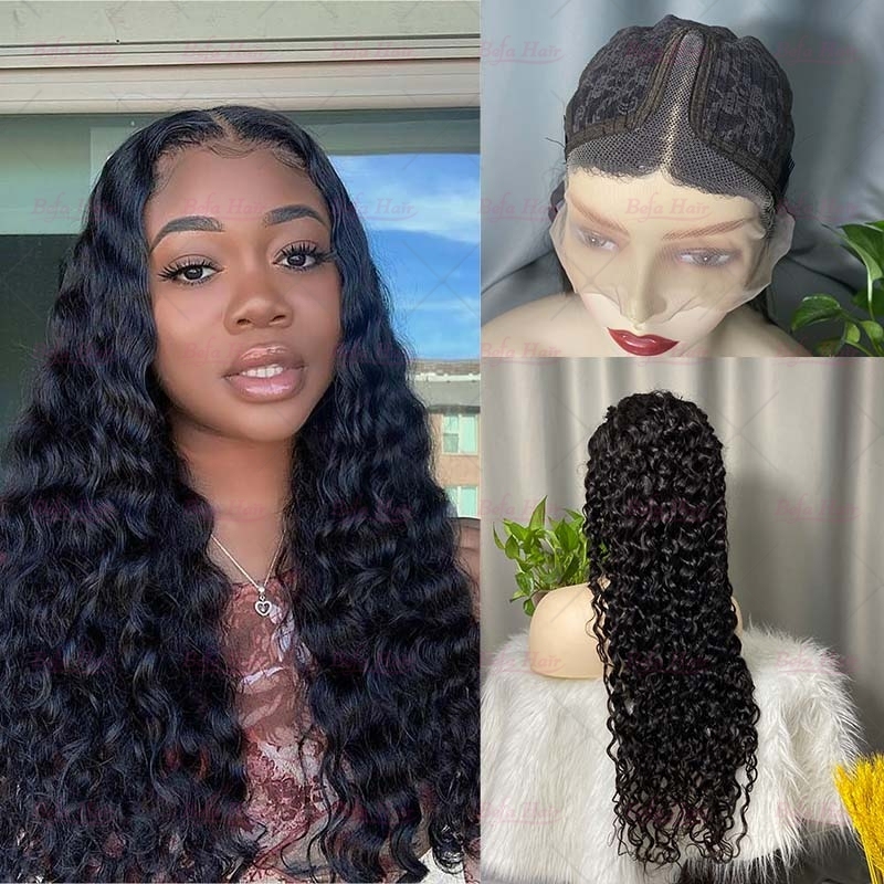 Wholesale T Part Water Wave Human Hair Lace Front Wigs 180% Density Pre Plucked Lace Frontal with Baby Hair wigs
