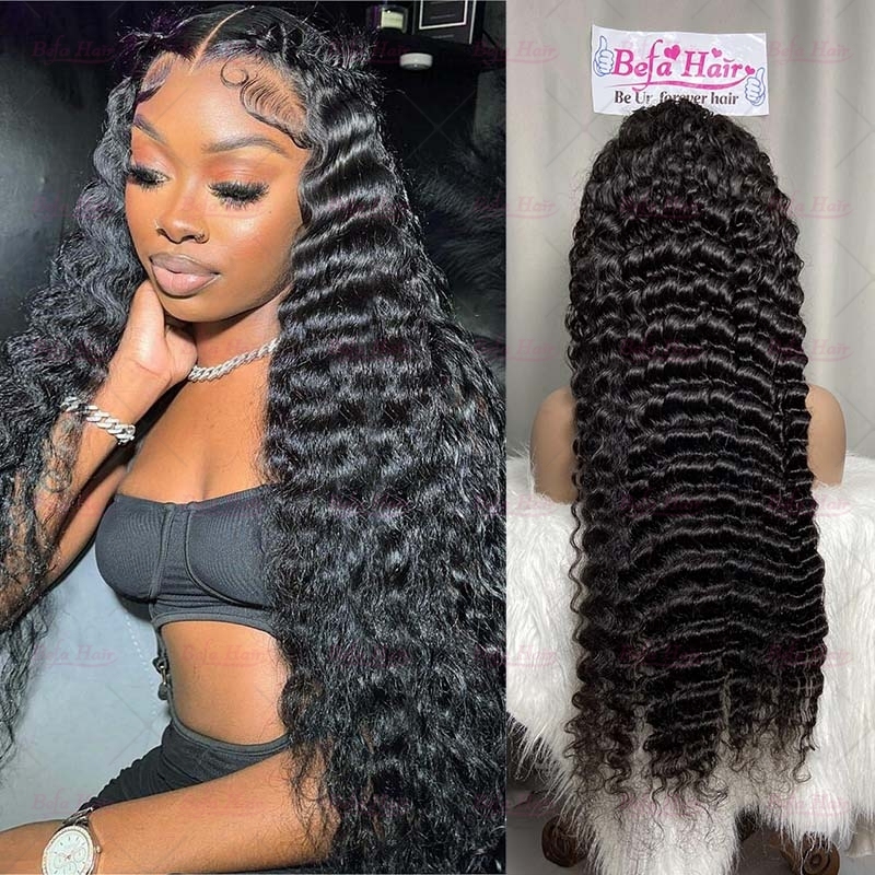 Natural Black 200% Density Virgin Human Hair Wigs Deep Wave Wig 2x6 4x4 5x5 13x4 13x6 360 Lace Wig