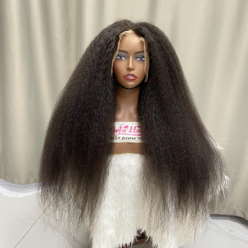 Wholesale Human Hair Kinky Straight Wig Natural Black 200% Density Virgin Hair 2x6 4x4 5x5 13x4 13x6 360 Lace Wig