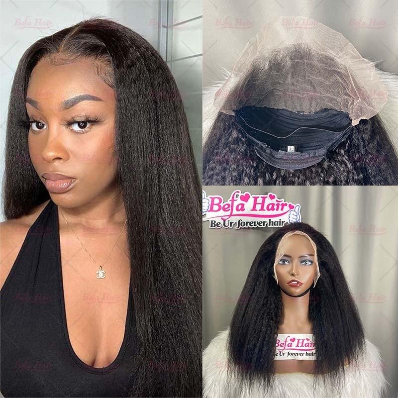 Wholesale Human Hair Kinky Straight Wig Natural Black 200% Density Virgin Hair 2x6 4x4 5x5 13x4 13x6 360 Lace Wig