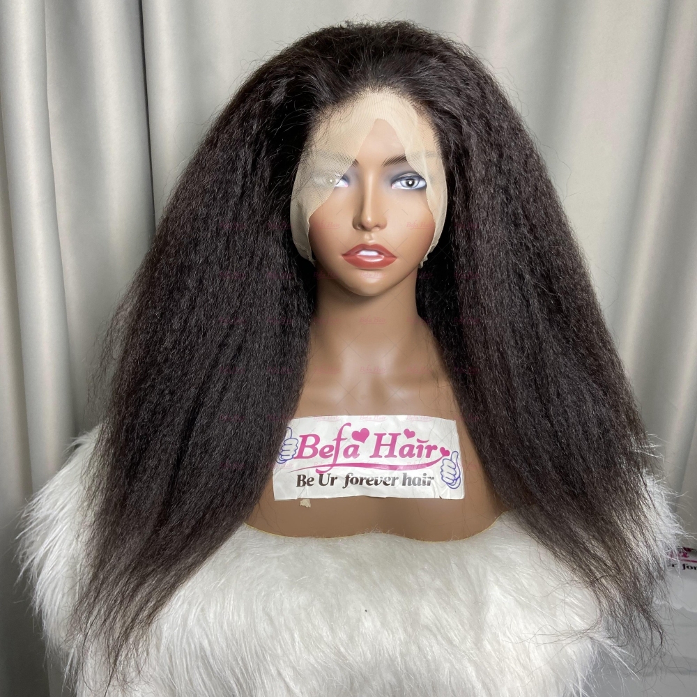 Wholesale Human Hair Kinky Straight Wig Natural Black 200% Density Virgin Hair 2x6 4x4 5x5 13x4 13x6 360 Lace Wig
