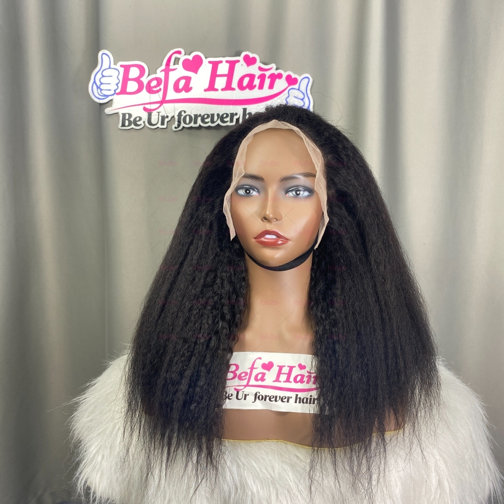 Wholesale Human Hair Kinky Straight Wig Natural Black 200% Density Virgin Hair 2x6 4x4 5x5 13x4 13x6 360 Lace Wig
