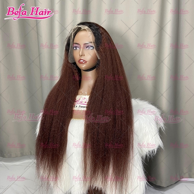 200% Density 1B-Brown Ombre Color Wig 2x6 4x4 5x5 13x4 13x6 360 Transparent Lace Kinky Straight Human Hair Wigs