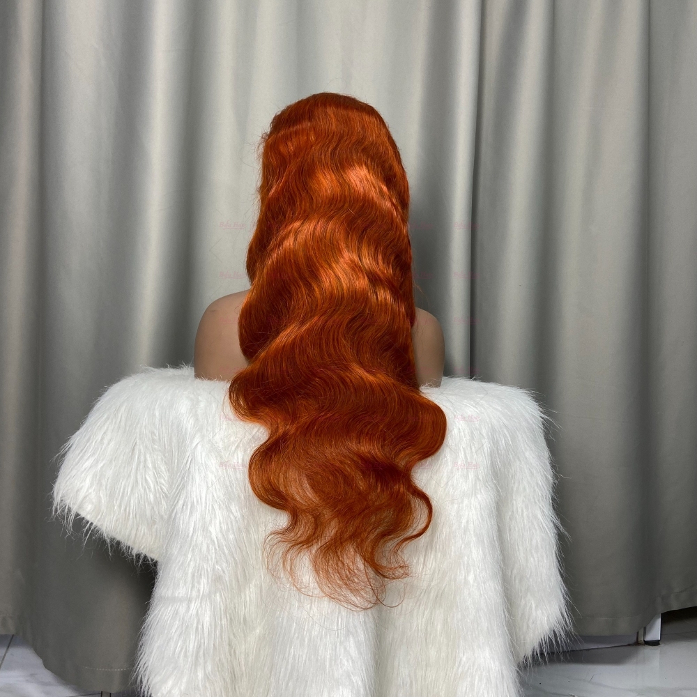 Ginger Orange Color Body Wave Human Hair Wigs 4x4/ 5x5/ 13x4/ 13x6 Transparent Lace Shiny Orange Hair Wig