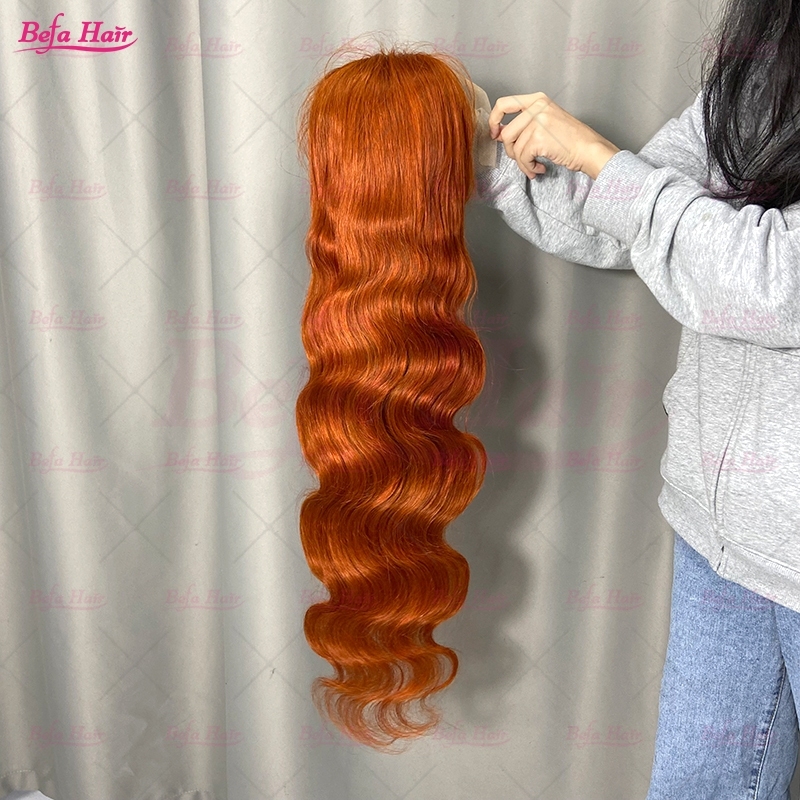 Ginger Orange Color Body Wave Human Hair Wigs 4x4/ 5x5/ 13x4/ 13x6 Transparent Lace Shiny Orange Hair Wig
