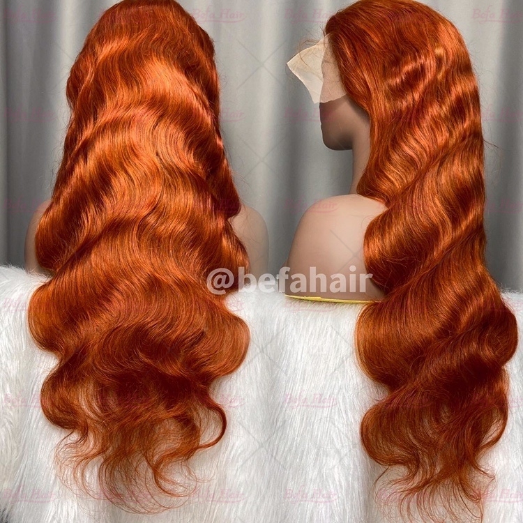 Ginger Orange Color Body Wave Human Hair Wigs 4x4/ 5x5/ 13x4/ 13x6 Transparent Lace Shiny Orange Hair Wig
