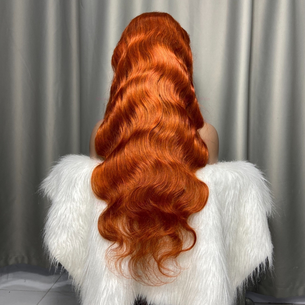Ginger Orange Color Body Wave Human Hair Wigs 4x4/ 5x5/ 13x4/ 13x6 Transparent Lace Shiny Orange Hair Wig