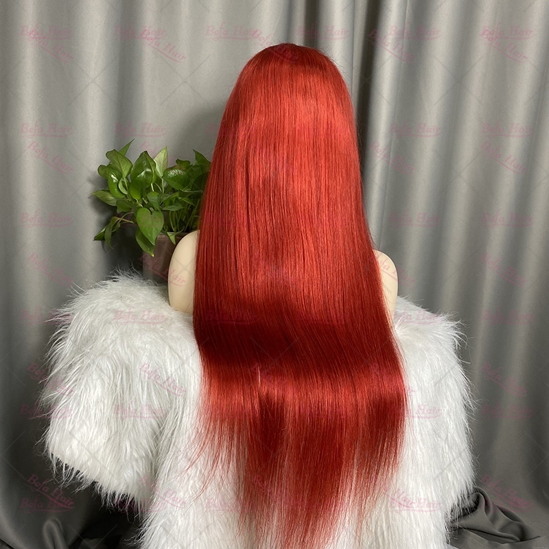 Hot Red Bone Straight Hair 4x4/ 5x5/ 13x4/ 13x6 Transparent Lace Wig Virgin Cuticle Aligned Hair Red Human Hair Wigs