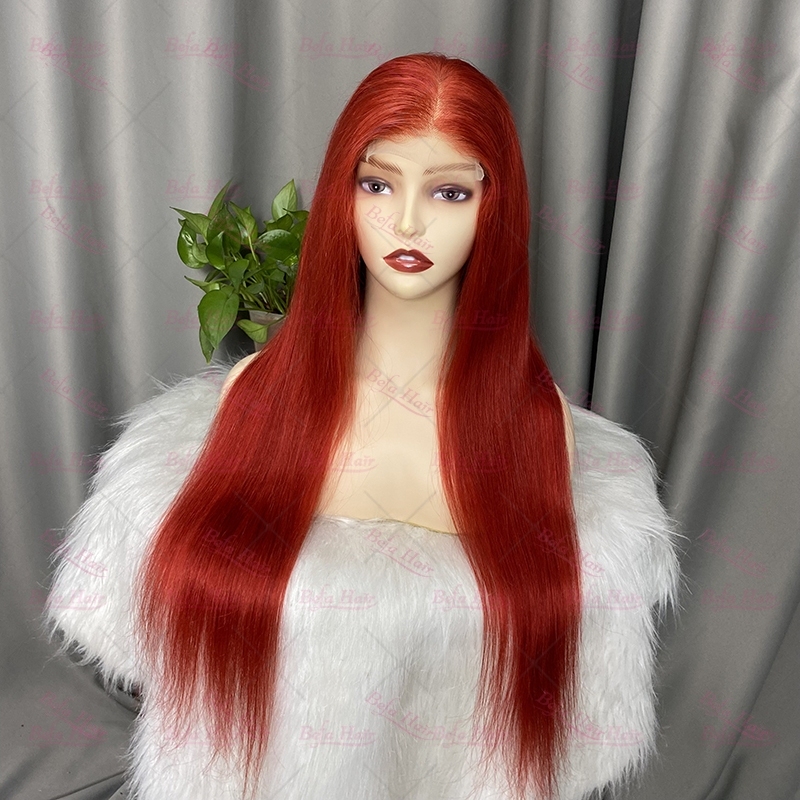 Hot Red Bone Straight Hair 4x4/ 5x5/ 13x4/ 13x6 Transparent Lace Wig Virgin Cuticle Aligned Hair Red Human Hair Wigs