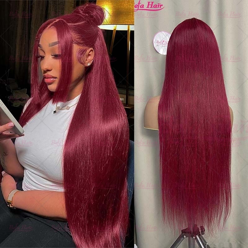Befa Hair 99J Burgundy Color Human Hair Wig 2x6 4x4/ 5x5/ 13x4/ 13x6 360 Transparent Lace Bone Straight Human Hair Wig 99J Wig