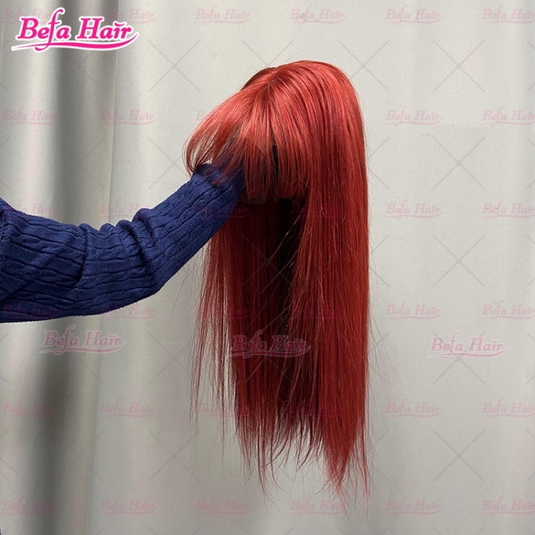 Straight Red Hair Lace Wig With Bangs 4x4/ 5x5/ 13x4/ 13x6 Transparent Lace Wig Bone Straight Human Hair Wig