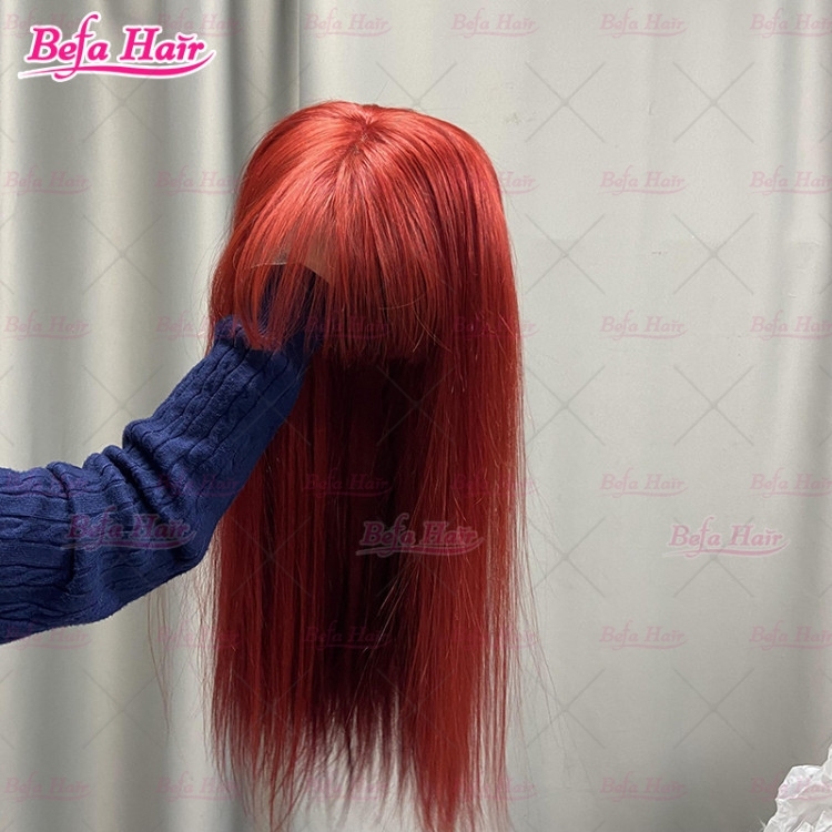 Straight Red Hair Lace Wig With Bangs 4x4/ 5x5/ 13x4/ 13x6 Transparent Lace Wig Bone Straight Human Hair Wig