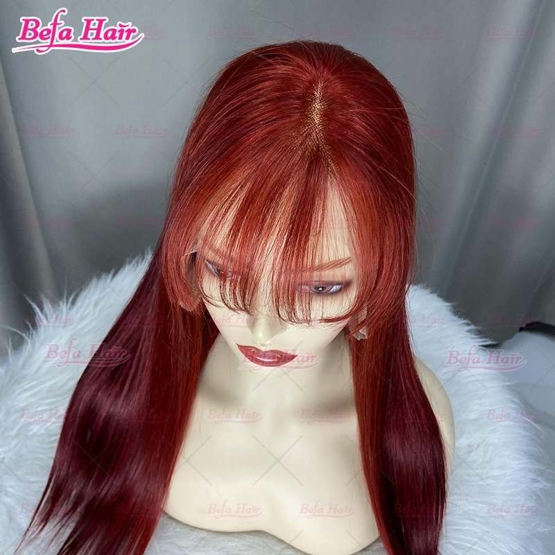 Straight Red Hair Lace Wig With Bangs 4x4/ 5x5/ 13x4/ 13x6 Transparent Lace Wig Bone Straight Human Hair Wig
