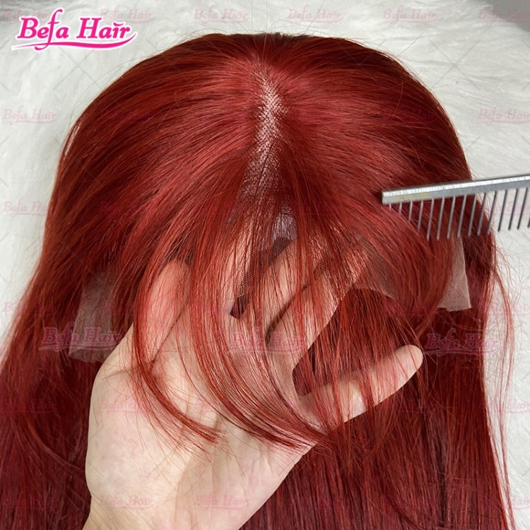 Straight Red Hair Lace Wig With Bangs 4x4/ 5x5/ 13x4/ 13x6 Transparent Lace Wig Bone Straight Human Hair Wig
