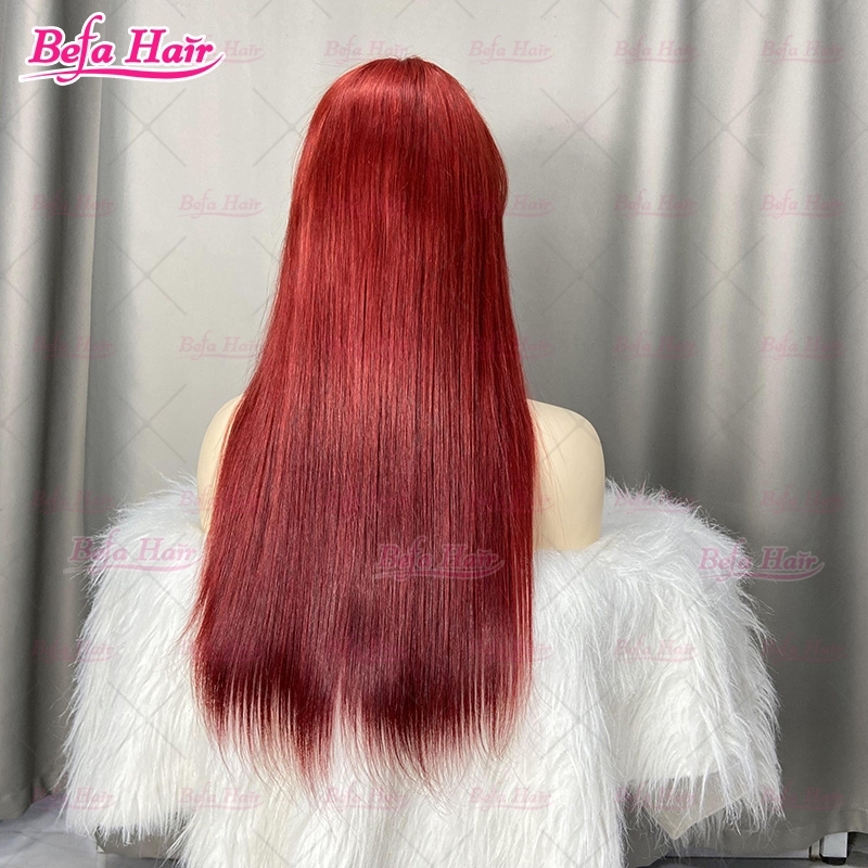 Straight Red Hair Lace Wig With Bangs 4x4/ 5x5/ 13x4/ 13x6 Transparent Lace Wig Bone Straight Human Hair Wig