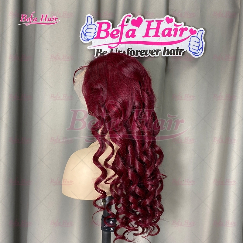 High Quality Burgundy Red Loose Wave Wig 4x4/ 5x5/ 13x4/ 13x6 Transparent Lace Highlights Human Hair Wigs