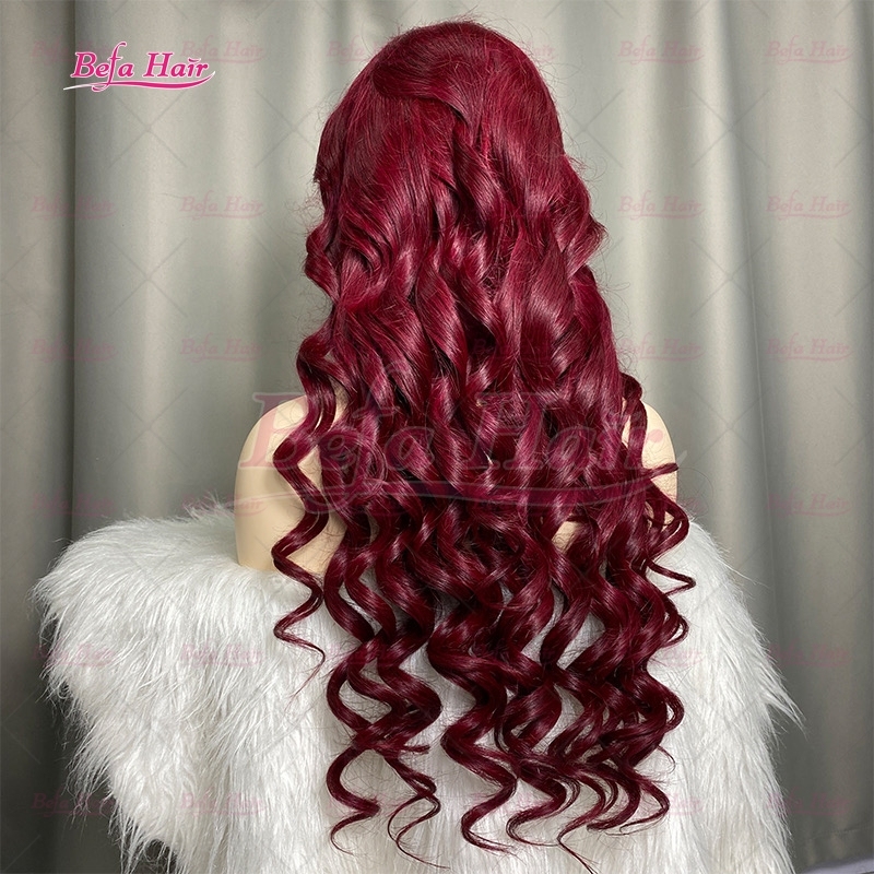 High Quality Burgundy Red Loose Wave Wig 4x4/ 5x5/ 13x4/ 13x6 Transparent Lace Highlights Human Hair Wigs