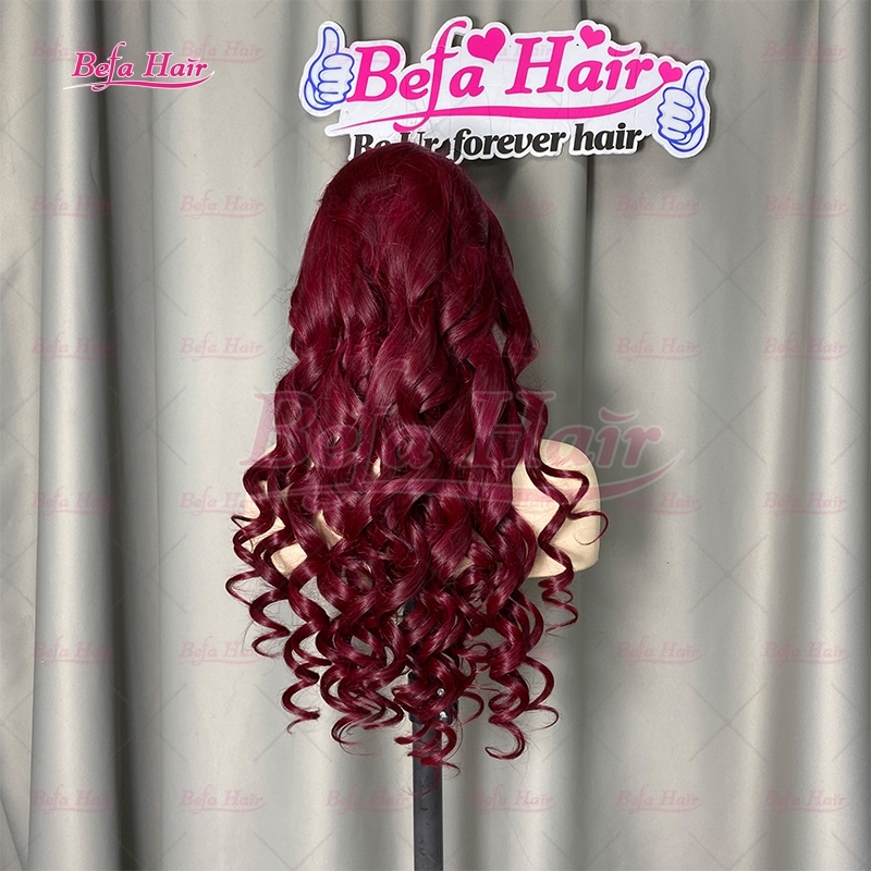 High Quality Burgundy Red Loose Wave Wig 4x4/ 5x5/ 13x4/ 13x6 Transparent Lace Highlights Human Hair Wigs
