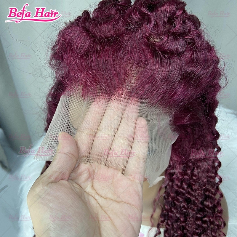 Kinky Curly Wig 4x4/ 5x5/ 13x4/ 13x6 Transparent Lace Burgundy Wigs Human Hair 200% Density Pre Plucked with Baby Hair Lace Wigs