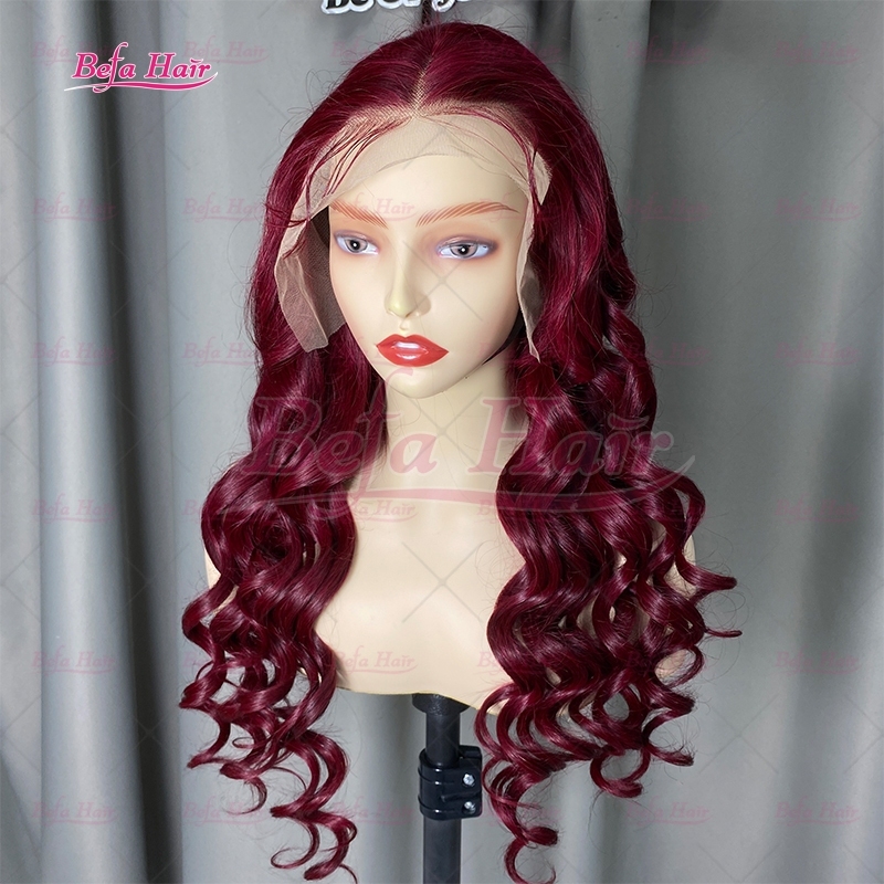 High Quality Burgundy Red Loose Wave Wig 4x4/ 5x5/ 13x4/ 13x6 Transparent Lace Highlights Human Hair Wigs