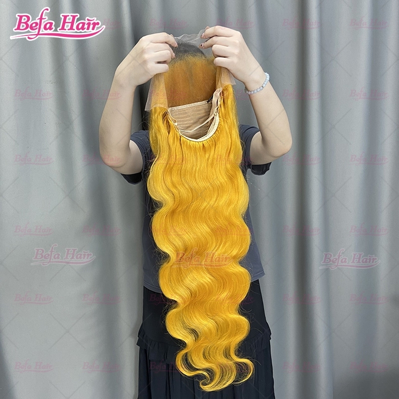 Customized Orange Yellow Body Wave Human Hair Wig 4x4/ 5x5/ 13x4/ 13x6 Transparent Human Hair Lace Wigs Orange Hair Wig