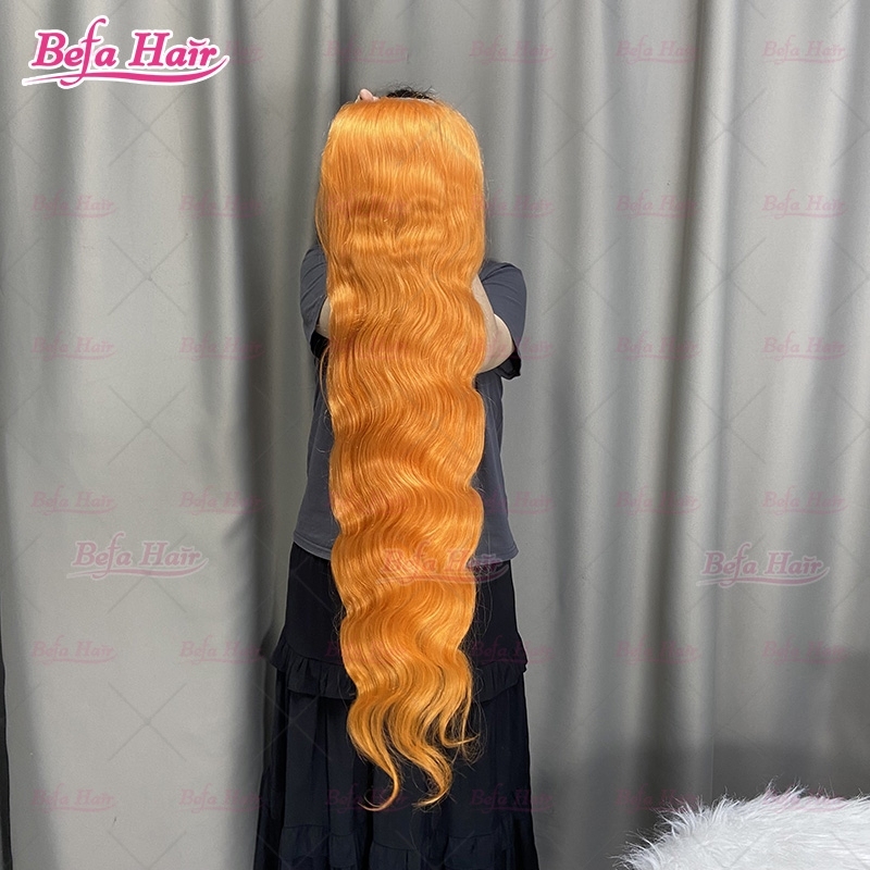 350# Ginger Orange Color Human Hair Wigs 4x4/ 5x5/ 13x4/ 13x6 Transparent Lace Body Wave Human Hair Wig Ginger Orange Wig