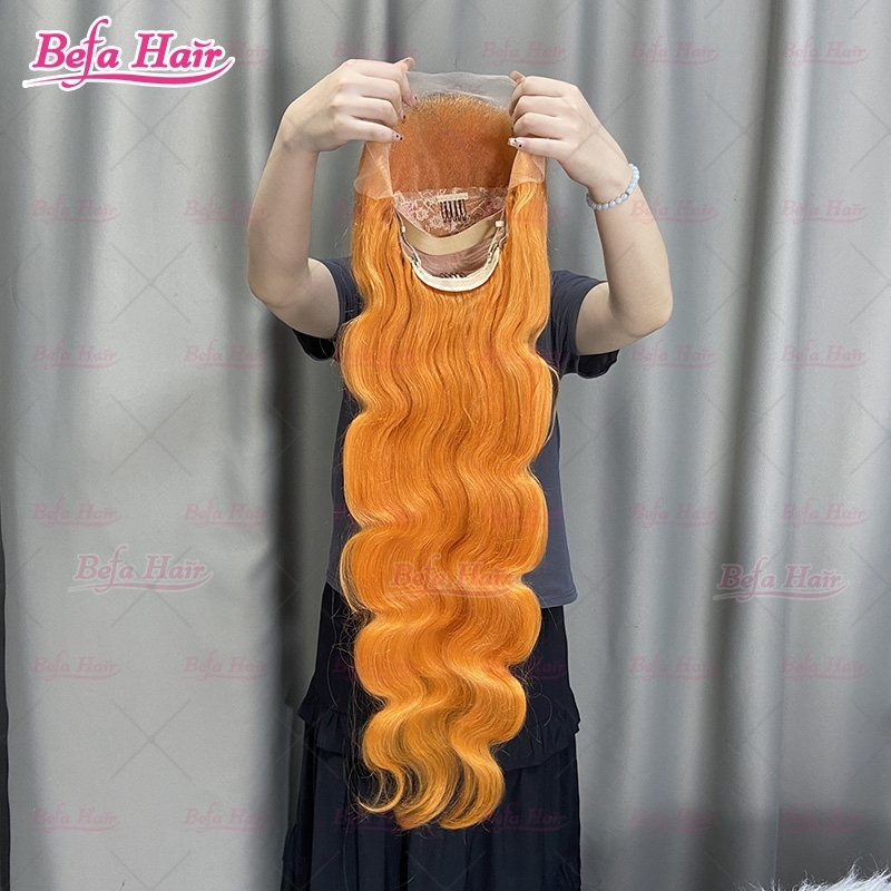 350# Ginger Orange Color Human Hair Wigs 4x4/ 5x5/ 13x4/ 13x6 Transparent Lace Body Wave Human Hair Wig Ginger Orange Wig