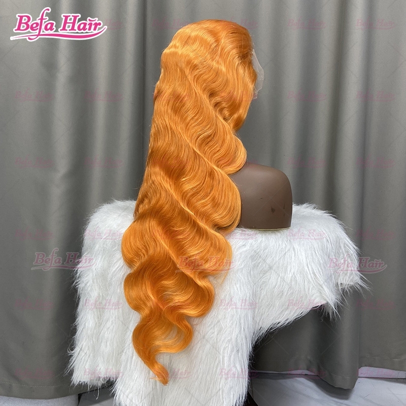 350# Ginger Orange Color Human Hair Wigs 4x4/ 5x5/ 13x4/ 13x6 Transparent Lace Body Wave Human Hair Wig Ginger Orange Wig