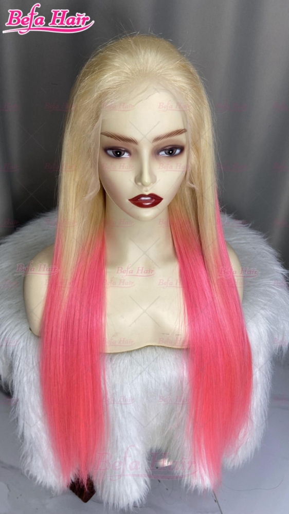 613-Pink Highlight Color Ombre Honey Blonde Wig 4x4/ 5x5/ 13x4/ 13x6 Transparent Lace Ombre Wig Pink Human Hair Wigs
