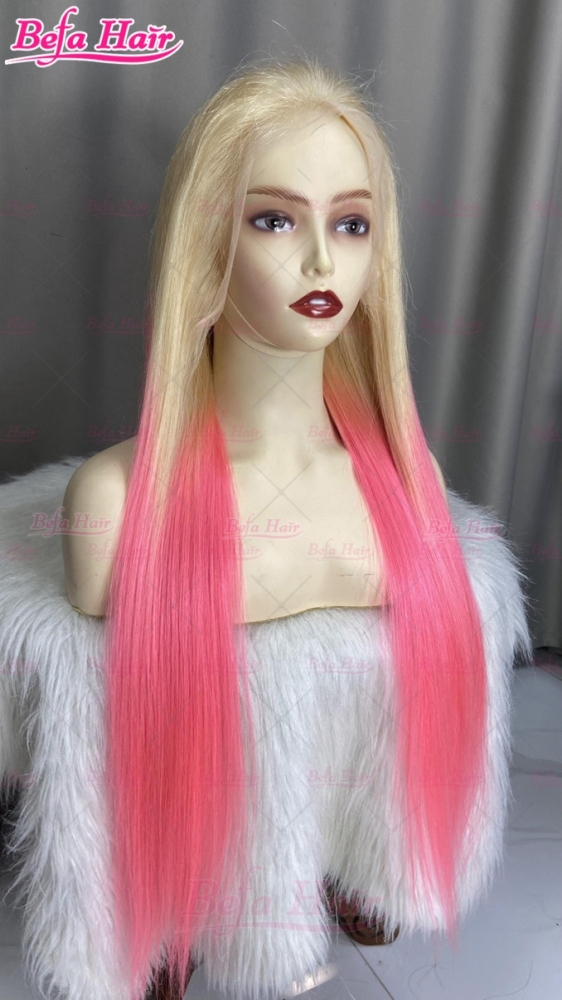 613-Pink Highlight Color Ombre Honey Blonde Wig 4x4/ 5x5/ 13x4/ 13x6 Transparent Lace Ombre Wig Pink Human Hair Wigs