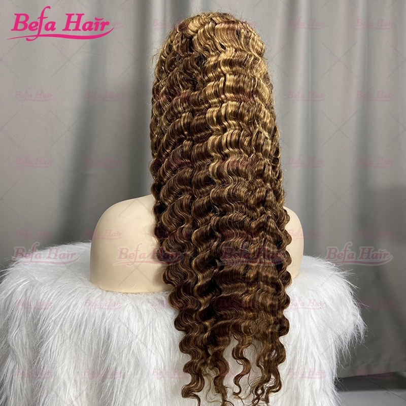 Deep Wave Human Hair Highlight Color Wig 4x4/ 5x5/ 13x4/ 13x6 HD Transparent Lace Wigs P4/27# Piano Color Wig