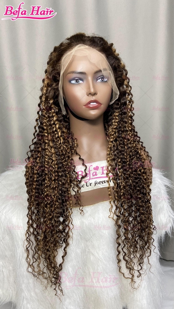 P4/27 Kinky Curly Wig Highlighted Human Hair Wigs 4x4/ 5x5/ 13x4/ 13x6 HD Transparent Lace Kinky Curly Hair Colored Wigs