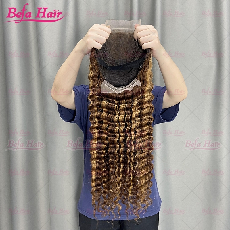 Deep Wave Human Hair Highlight Color Wig 4x4/ 5x5/ 13x4/ 13x6 HD Transparent Lace Wigs P4/27# Piano Color Wig