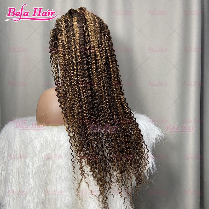 P4/27 Kinky Curly Wig Highlighted Human Hair Wigs 4x4/ 5x5/ 13x4/ 13x6 HD Transparent Lace Kinky Curly Hair Colored Wigs