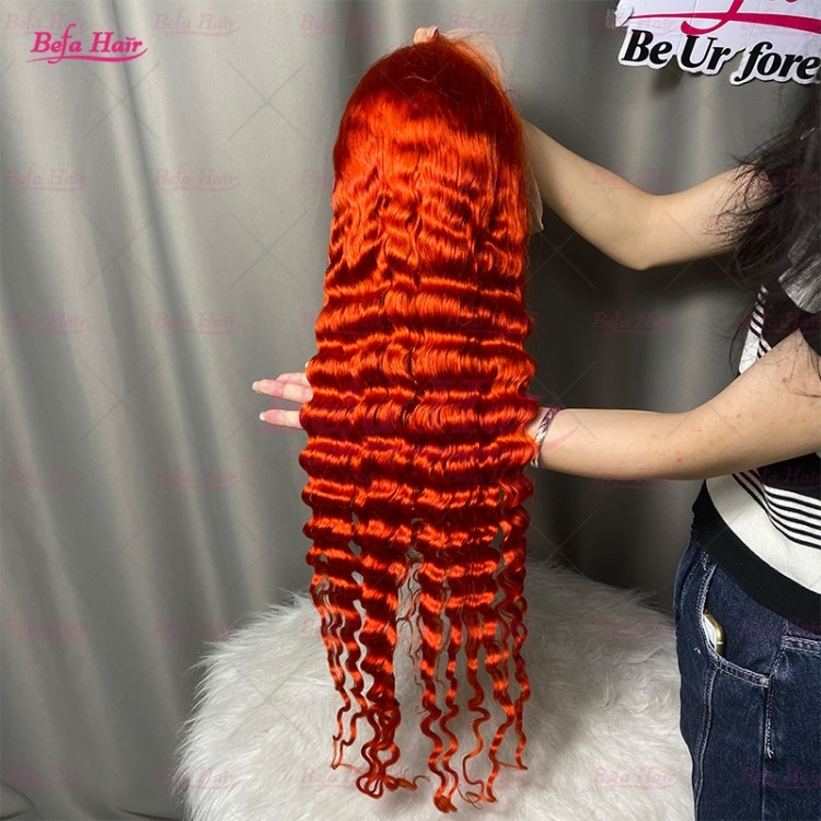 Red Curly Human Hair Wig High Density Hair Deep Wave Wig 4x4/ 5x5/ 13x4/ 13x6 Transparent Lace Curly Human Hair Red Wig
