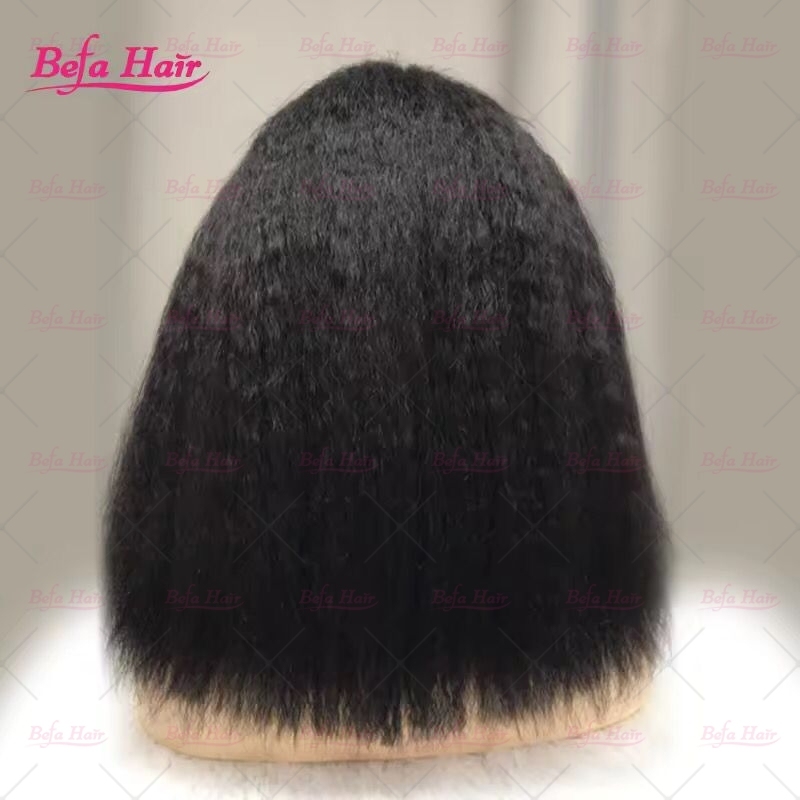 Natural Black 200% Density Kinky Straight Hair Bob Wig Human Hair 2x6 4x4 5x5 13x4 13x6 360 Lace Kinky Straight Wig