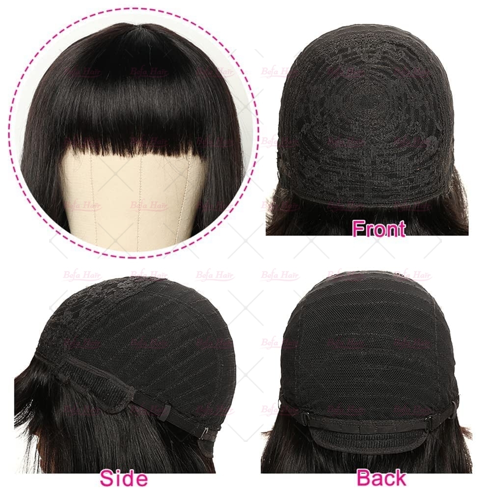 Wholesale Wear and Go Wigs 180% Density Natural Black Bob Wig Glueless 10-16 inch Straight Hair Bob Wig With Bang