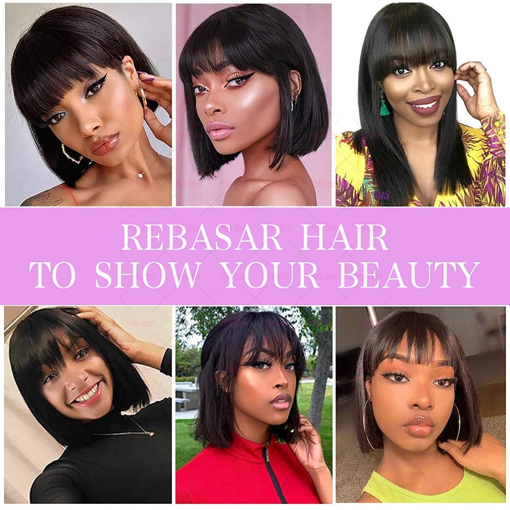 Wholesale Wear and Go Wigs 180% Density Natural Black Bob Wig Glueless 10-16 inch Straight Hair Bob Wig With Bang