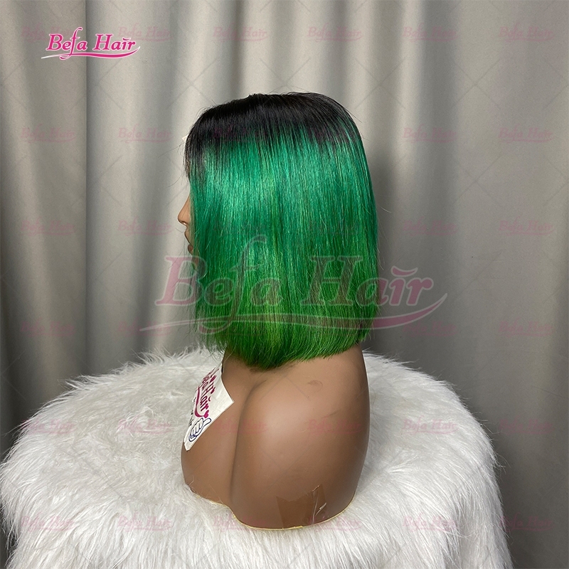 Wholesale 1B-Green# Short Bob Straight Wigs Human Hair Green Ombre Wig 4x4 5x5 13x4 13x6 Transparent Lace Green Wig