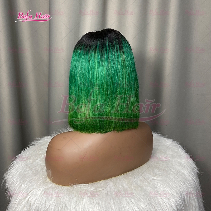 Wholesale 1B-Green# Short Bob Straight Wigs Human Hair Green Ombre Wig 4x4 5x5 13x4 13x6 Transparent Lace Green Wig