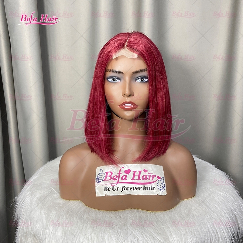 Wholesale Burgundy Color Wig Human Hair 99J Wig Straight Bob Wigs 4x4 5x5 13x4 13x6 Transparent Lace 99J Burgundy Color Wig