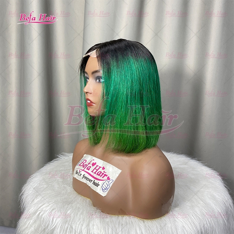 Wholesale 1B-Green# Short Bob Straight Wigs Human Hair Green Ombre Wig 4x4 5x5 13x4 13x6 Transparent Lace Green Wig