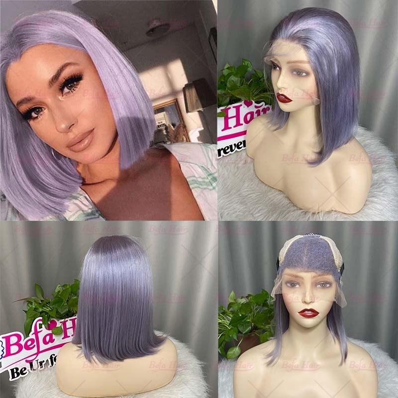 Wholesale Gray Purple Short Bob Wigs Human Hair Brazilian Bob Wig 4x4 5x5 13x4 13x6 Transparent Purple Human Hair Wig
