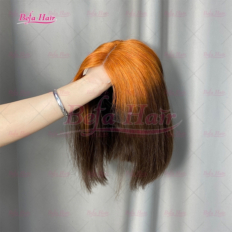 Wholesale Ginger Orange Color Human Hair Wigs Orange-4# Ombre Human Hair 4x4 5x5 13x4 13x6 Transparent Lace Brown Color Wig
