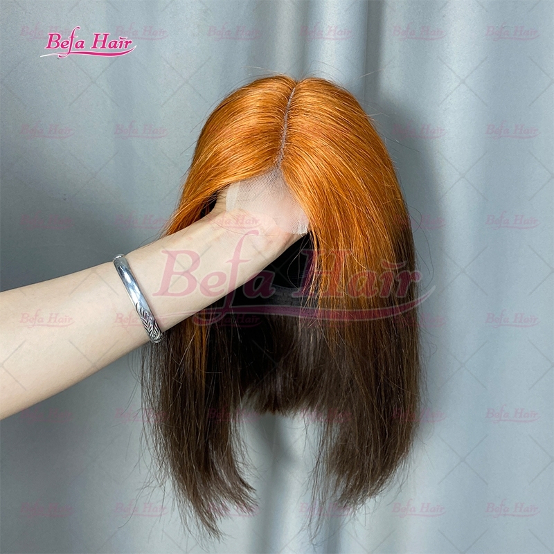 Wholesale Ginger Orange Color Human Hair Wigs Orange-4# Ombre Human Hair 4x4 5x5 13x4 13x6 Transparent Lace Brown Color Wig