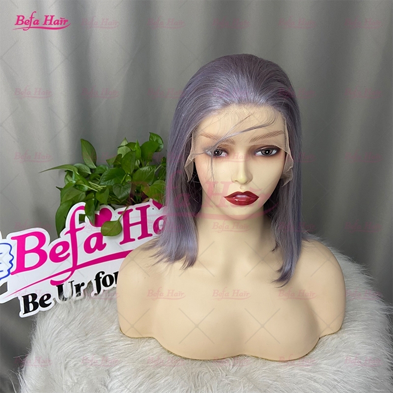 Wholesale Gray Purple Short Bob Wigs Human Hair Brazilian Bob Wig 4x4 5x5 13x4 13x6 Transparent Purple Human Hair Wig