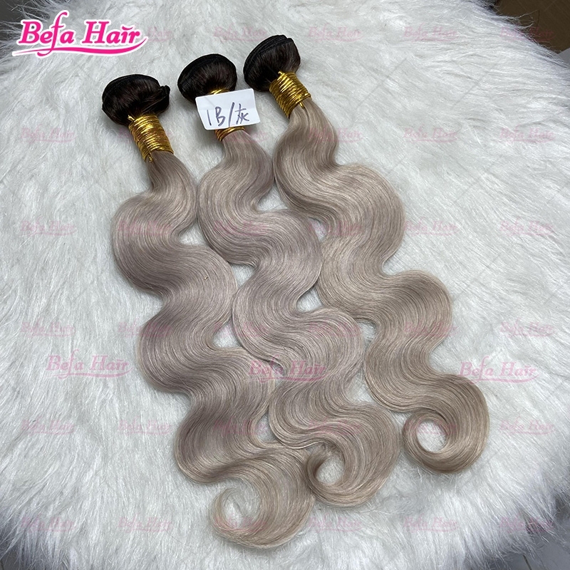 Wholesale Ombre Hair Bundles 1B-Grey Hair 2pcs/3Bundles/4Bundles 10-30 Inches Straight/ Body Hair Weave