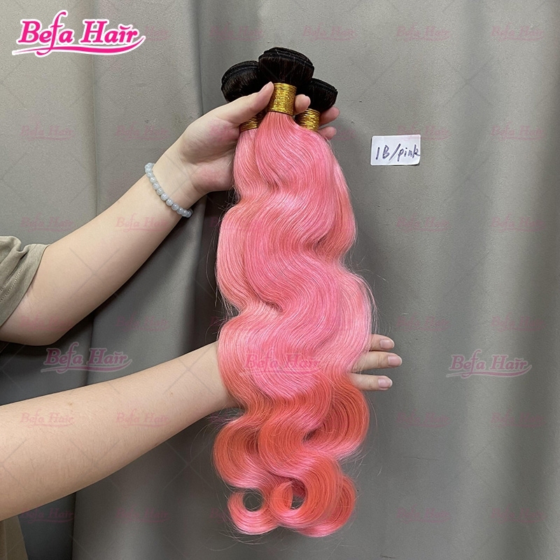 Wholesale Ombre Human Hair 1B-Pink Hair 1Bundles 10-30 Inches Straight/ Body Hair Weave Color Hair Bundle