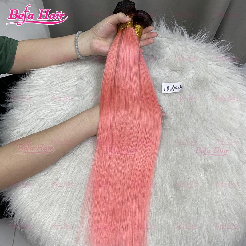 Wholesale Ombre Human Hair 1B-Pink Hair 1Bundles 10-30 Inches Straight/ Body Hair Weave Color Hair Bundle