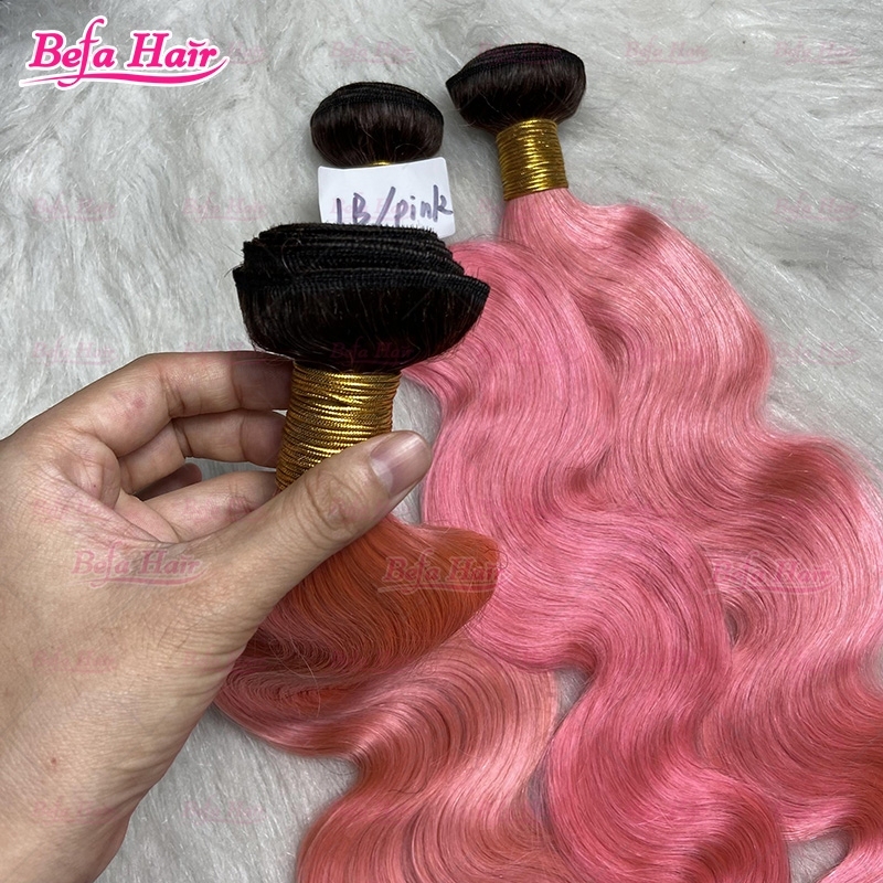 Wholesale Ombre Human Hair 1B-Pink Hair 1Bundles 10-30 Inches Straight/ Body Hair Weave Color Hair Bundle